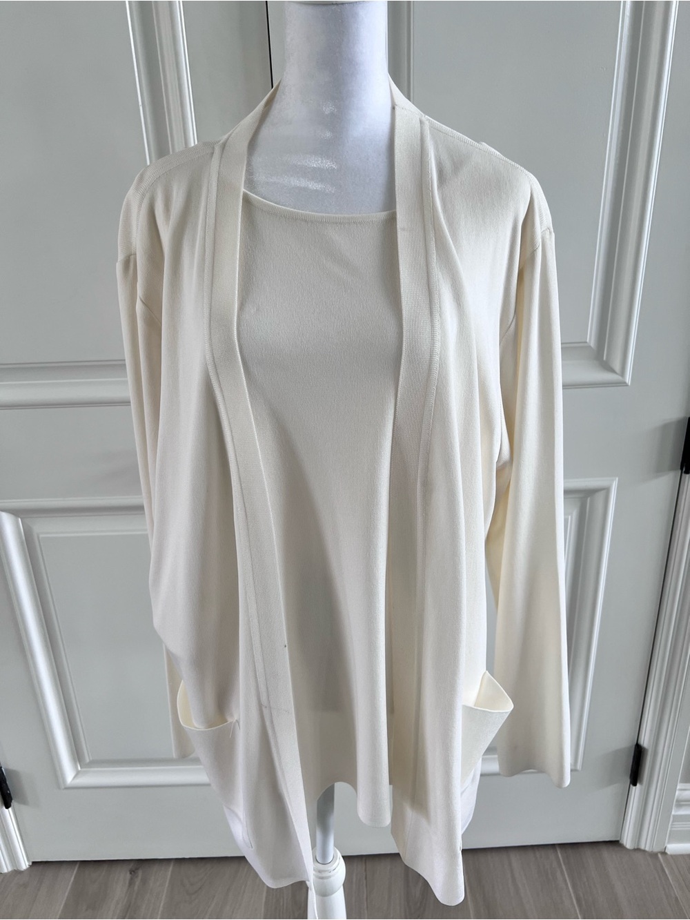 Misook Cream Open-Front Two-Piece Sweater Set